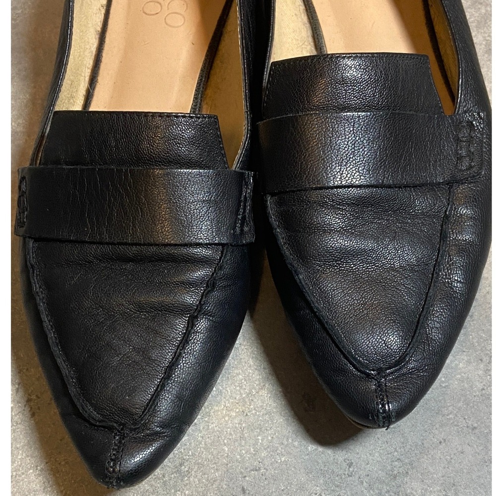 Franco Sarto Black Leather Pointed Toe Penny Loafers Women's 7.5M Silver Accent - Picture 3 of 7